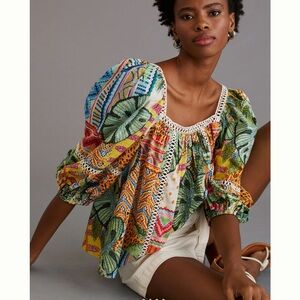 NWT. Farm Rio lace inset peasant blouse